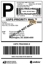 Priority Mail shipping label with a four-digit Carrier Route Code
